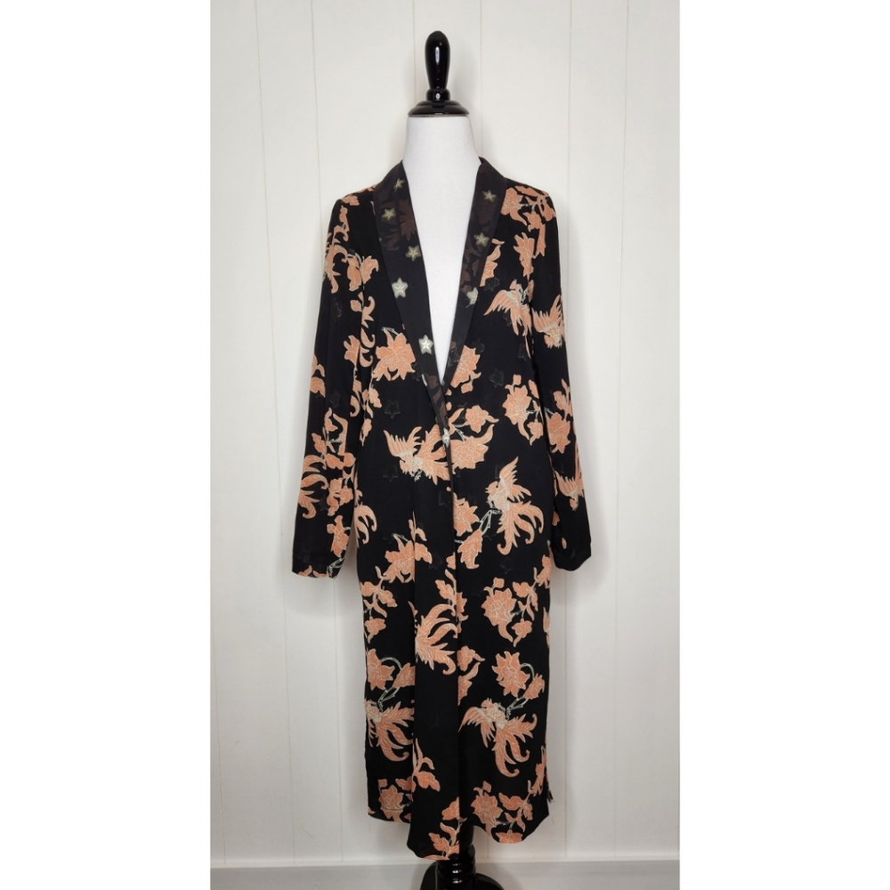 Scotch & Soda Fading Roads Lightweight Black Floral Print Duster Jacket Kimono - Picture 2 of 9